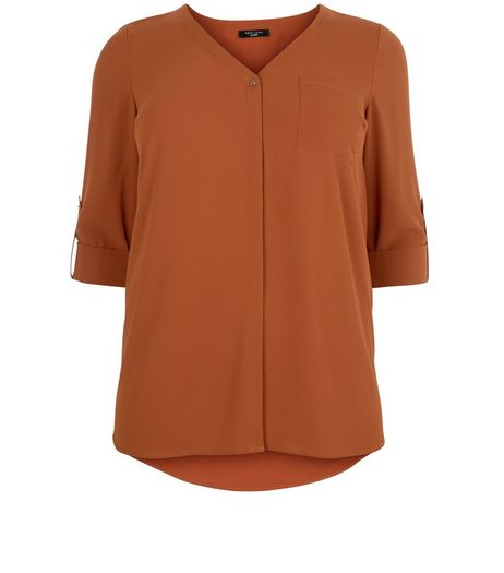 Curves Chestnut V Neck Shirt | New Look