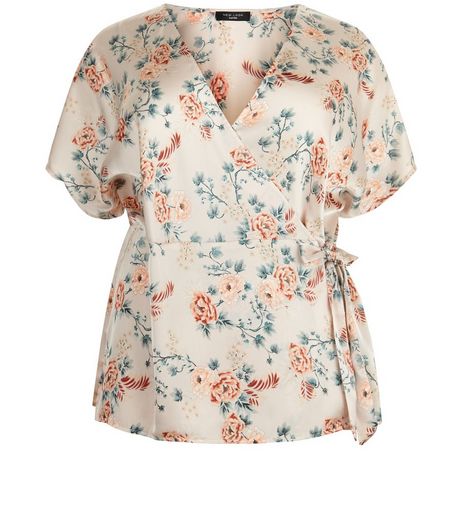 Curves Pink Floral Wrap Front Top | New Look