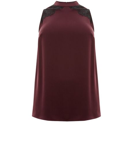 Burgundy Lace Trim High Neck Top | New Look