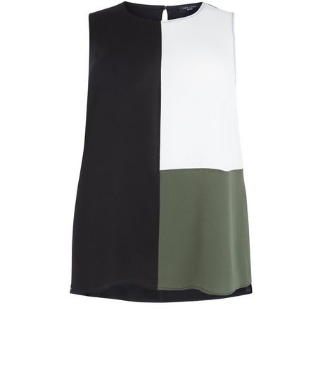 Curves Black Colour Block Sleeveless Top | New Look