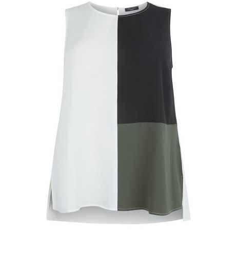 Curves White Colour Block Sleeveless Top | New Look