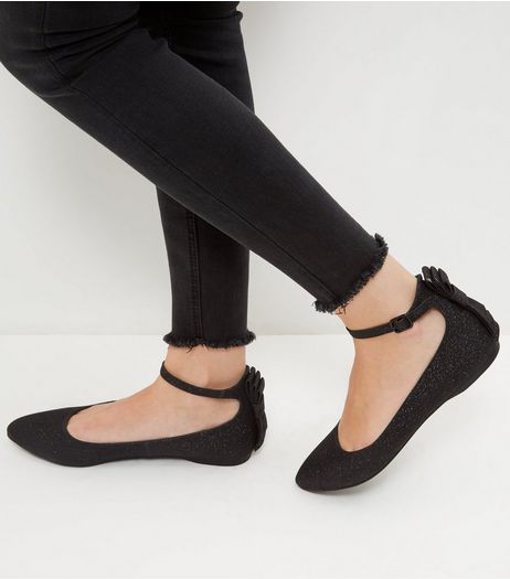 Black Shimmer Bow Back Pumps | New Look
