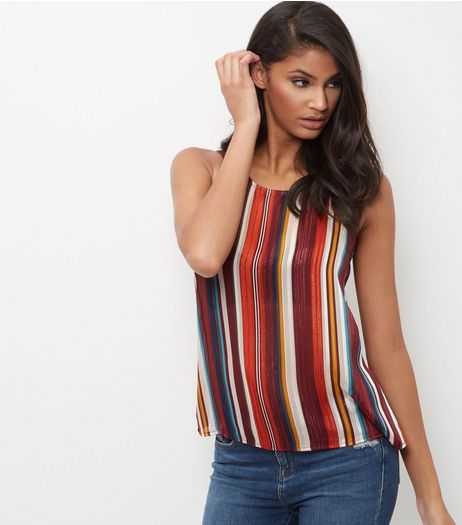 Cameo Rose Red Stripe Sleeveless Top | New Look