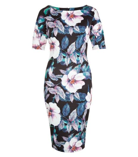 AX Paris Black Floral Print Short Sleeve Midi Dress | New Look