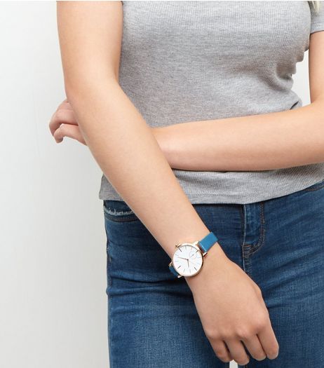 Blue Leather- Look Strap Watch | New Look
