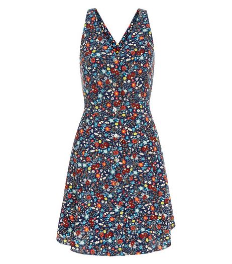 Blue Vanilla Navy Floral Print Strappy Back Dress | New Look