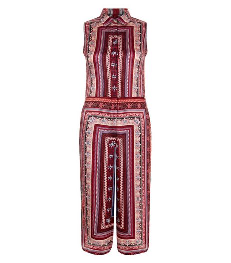 Blue Vanilla Red Tile Print Culotte Jumpsuit | New Look