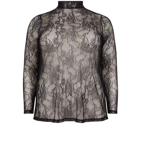 Curves Black Sheer Lace Top With Cami | New Look