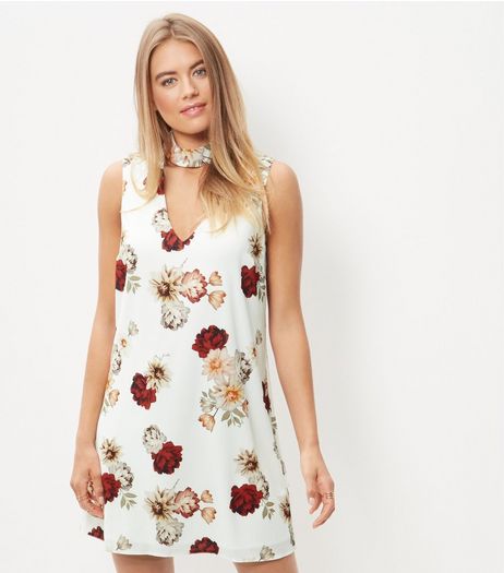 Cream Floral Print Choker Mini Dress | New Look