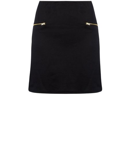 Teens Black Zip Side A-Line Skirt | New Look