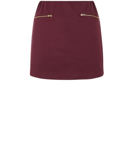 Teens Burgundy Zip Detail A-line Skirt | New Look