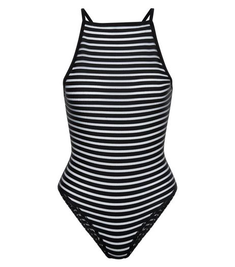 Blue Vanilla Black Mesh Stripe Bodysuit | New Look