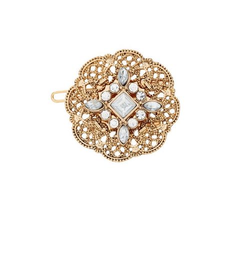 Gold Filigree Stone Brooch | New Look