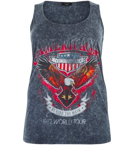 Curves Dark Grey Americana Print Vest | New Look