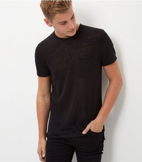 Black Single Pocket Raw Hem Longline T-Shirt | New Look