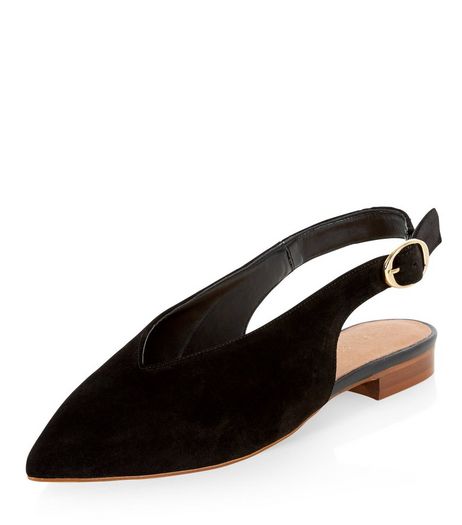 Black Premium Leather Sling Back Sandals | New Look