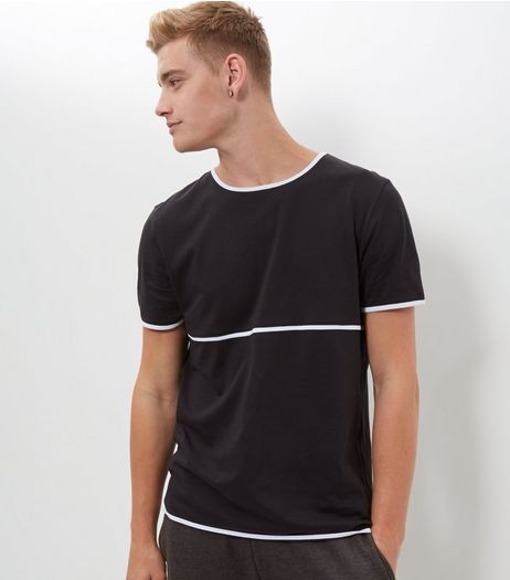 Black Panel Tape T-Shirt | New Look