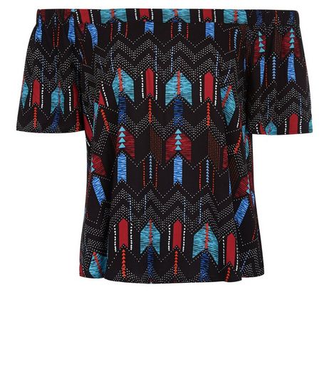 Black Aztec Print Bardot Neck Top | New Look