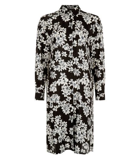 Black Floral Print Longline Shirt | New Look