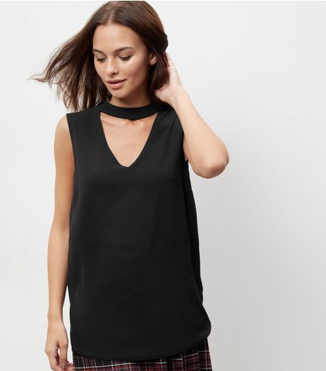 Tall Black Choker Neck Sleeveless Top | New Look