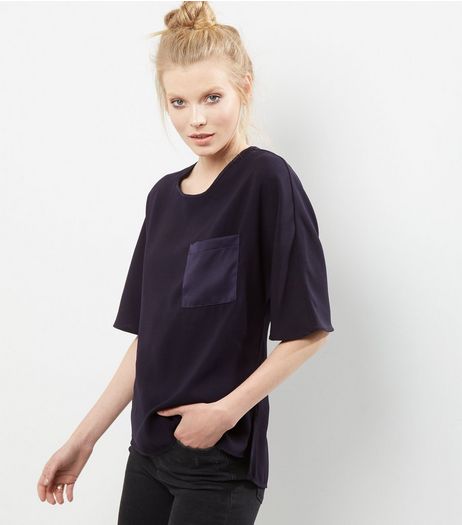 Tall Navy Sateen Single Pocket Front T-shirt | New Look