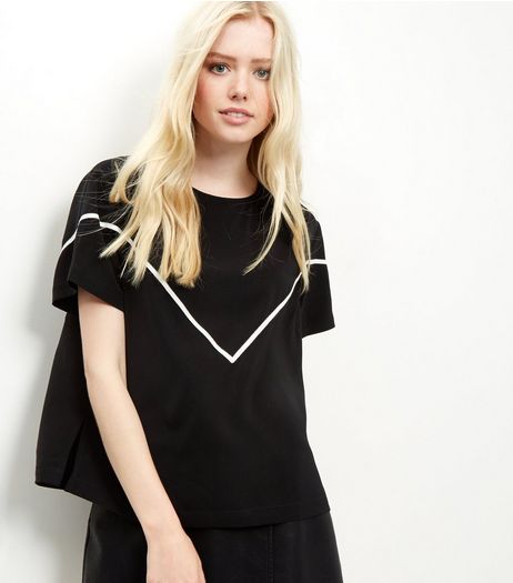 Black Contrast Chevron T-Shirt | New Look