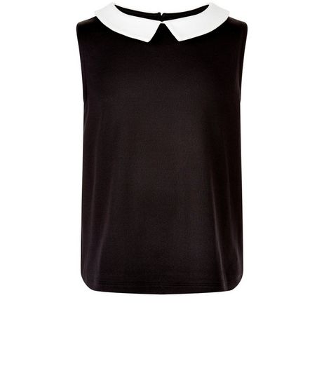 Girls Black Contrast Collar Sleeveless Top | New Look