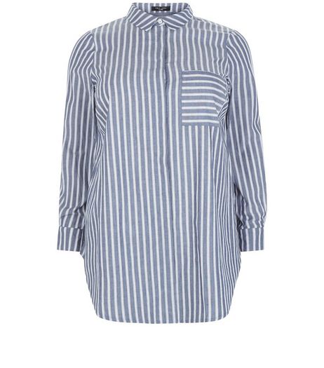 Curves Blue Stripe Cotton Shirt | New Look