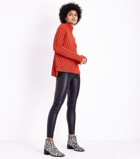 Black Coated High Waisted Leggings | New Look