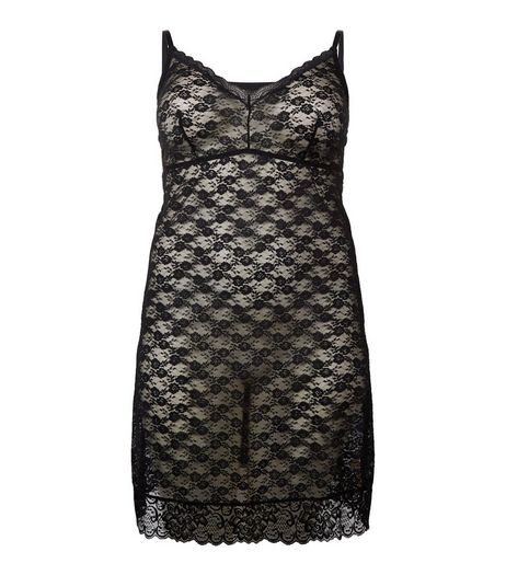 Curves Black Lace Slip | New Look
