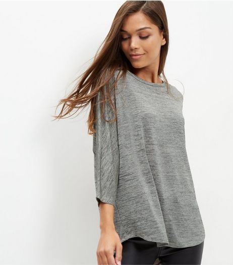 Camel Marl Longline Slinky T-Shirt | New Look
