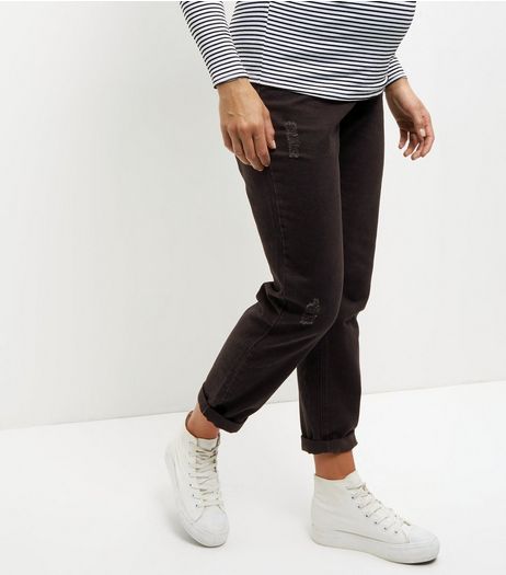 Maternity Black Ripped Boyfriend Jeans | New Look