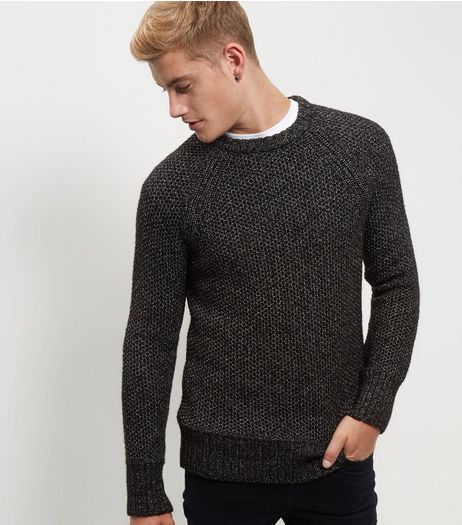 Black Stitch Trim Crew Neck Knitted Jumper | New Look