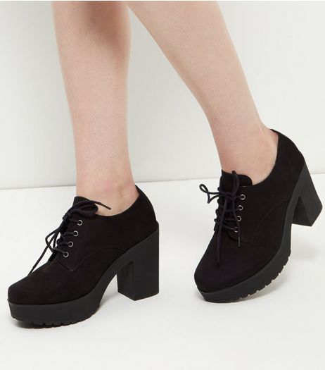 Black Lace Up Block Heel Boots | New Look