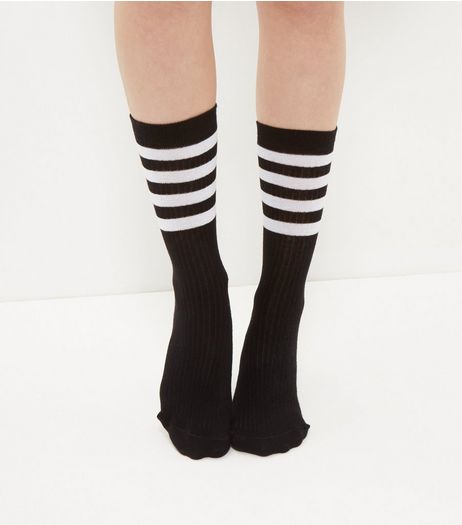 Black Stripe Trim Socks | New Look