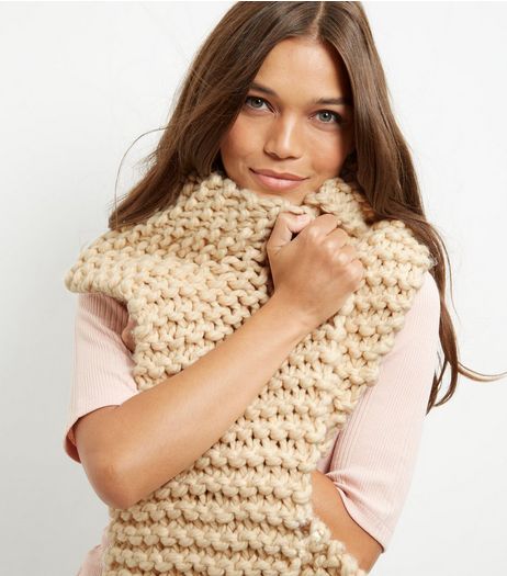 Cream Chunky Knitted Scarf | New Look