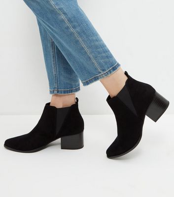 new look suedette flat chelsea boots in black