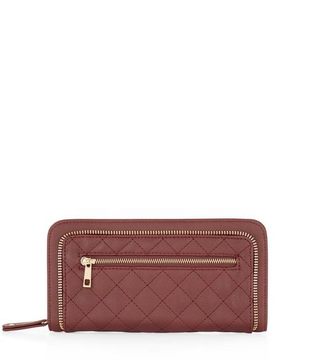 Dark Red Quilted Zip Around Purse | New Look
