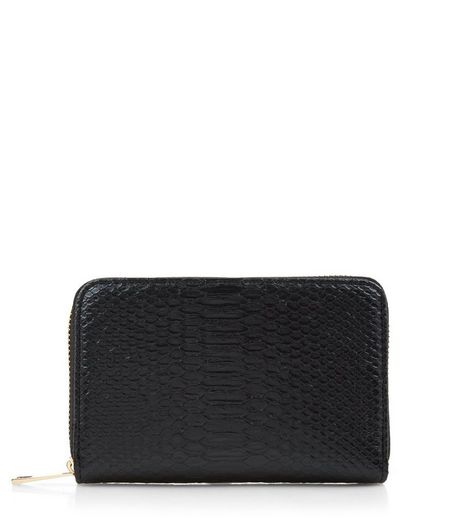 Black Snakeskin Zip Around Purse | New Look