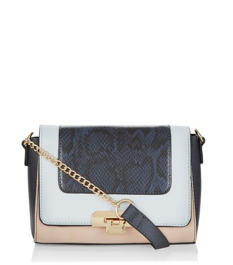 Blue Colour Block Across Body Bag | New Look
