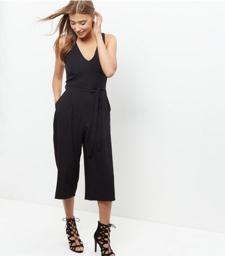 Cameo Rose Black Belted Culotte Jumpsuit | New Look