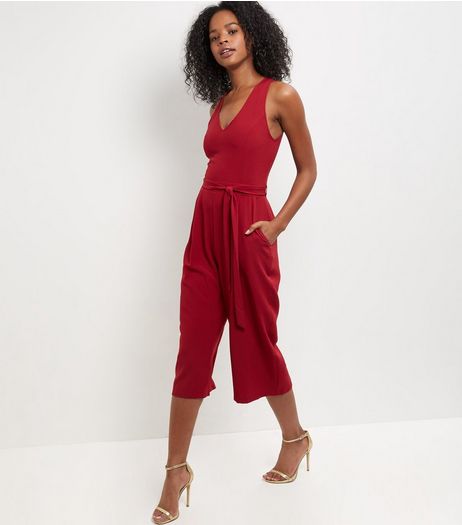Cameo Rose V Neck Belted Culotte Jumpsuit | New Look