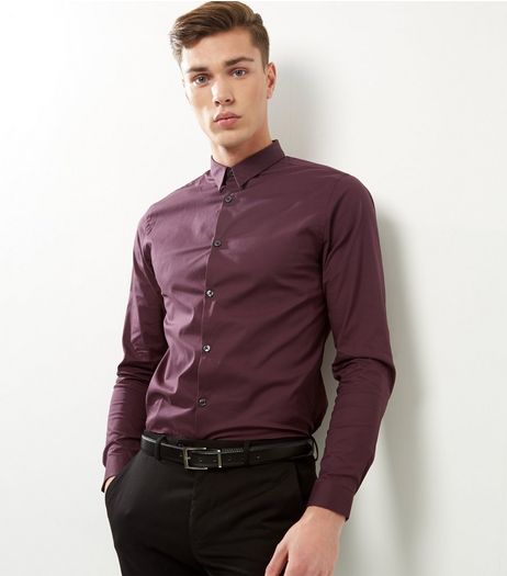 Dark Purple Stretch Slim Fit Long Sleeve Shirt | New Look