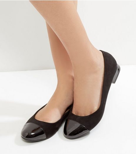 Wide Fit Black Suedette Contrast Panel Pumps | New Look