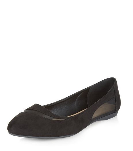 Wide Fit Black Mesh Panel Pointed Pumps | New Look