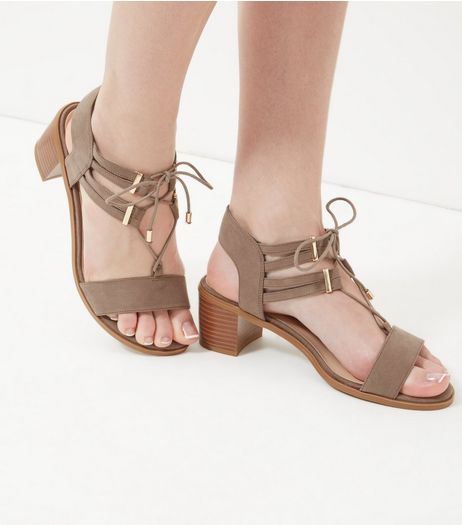 Wide Fit Light Brown Ghillie Block Heel Sandals | New Look