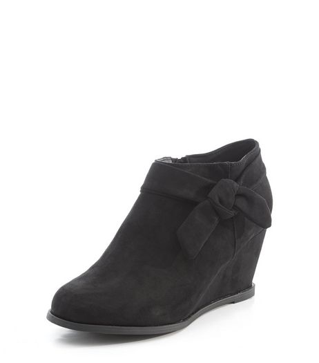 Teens Black Suedette Knot Side Wedge Ankle Boots | New Look
