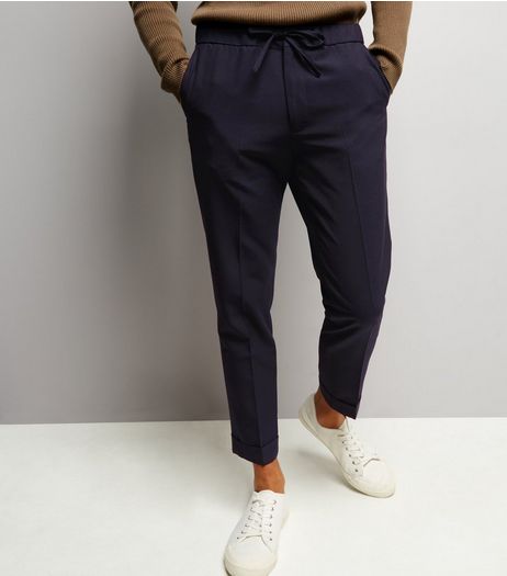 Navy Pinstripe Rolled Hem Joggers | New Look