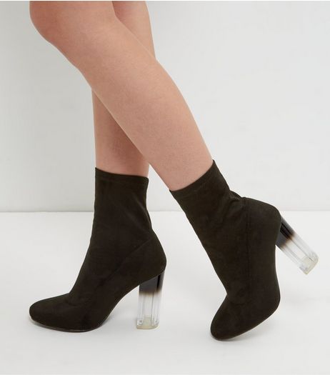 Wide Fit Black Suedette Perspex Heel High Ankle Heels | New Look