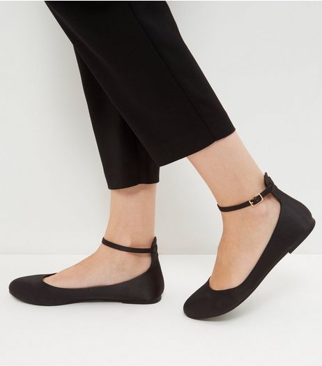 Black Satin Ankle Strap Pumps | New Look